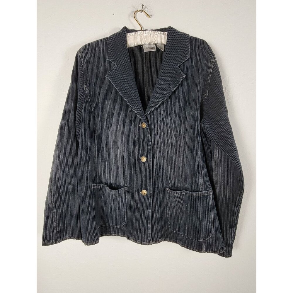 Chico's Womens Textured Gray Blaze Jacket Size 2 Notch Collar Pockets